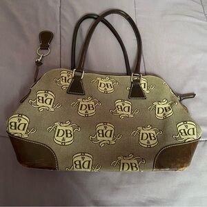 Dooney & Bourke Signature Donegal DB Large Dome Satchel Purse Leather Trim